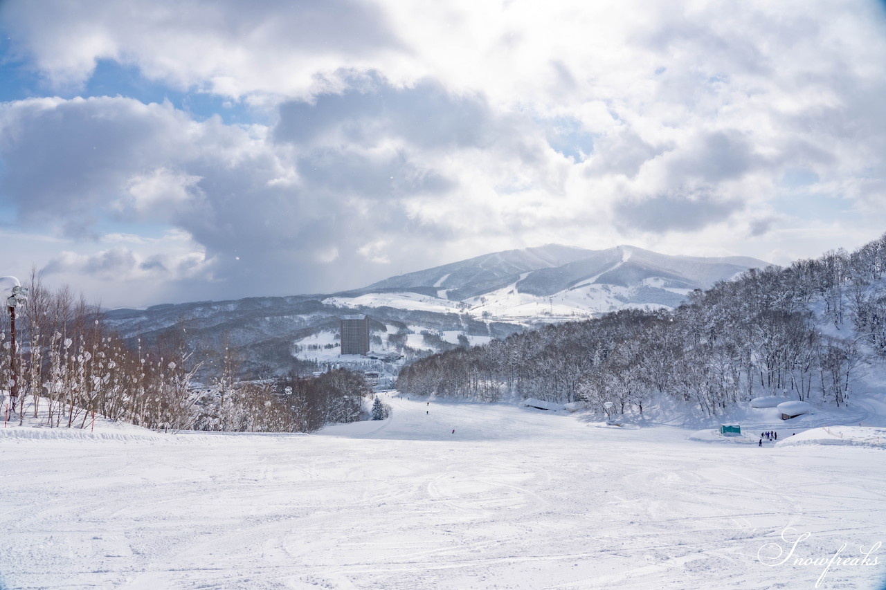 ルスツリゾート　2日間の吹雪の後の青空。たっぷり新雪が降り積もった樹氷林の中を滑る！